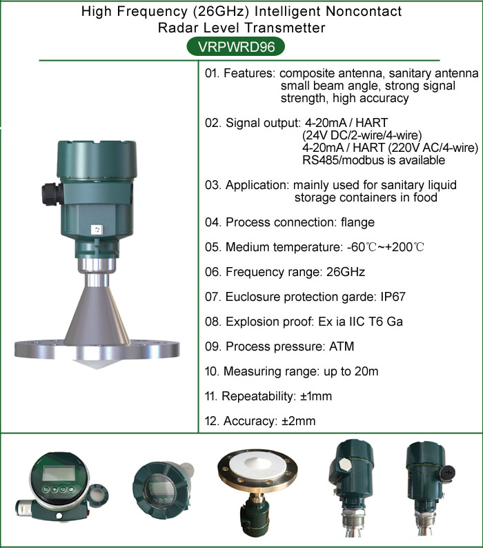 26GHZ Radar Level Transmitter for Food Industry